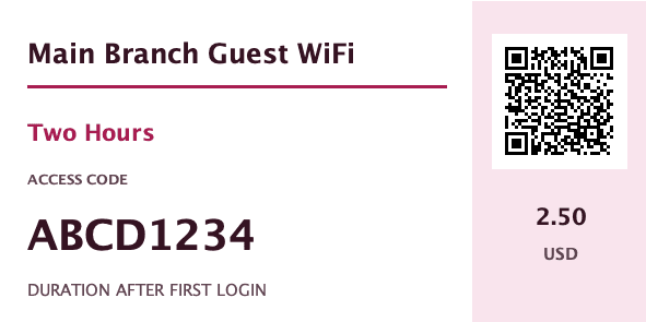 Reception, event, and low-ink access formats